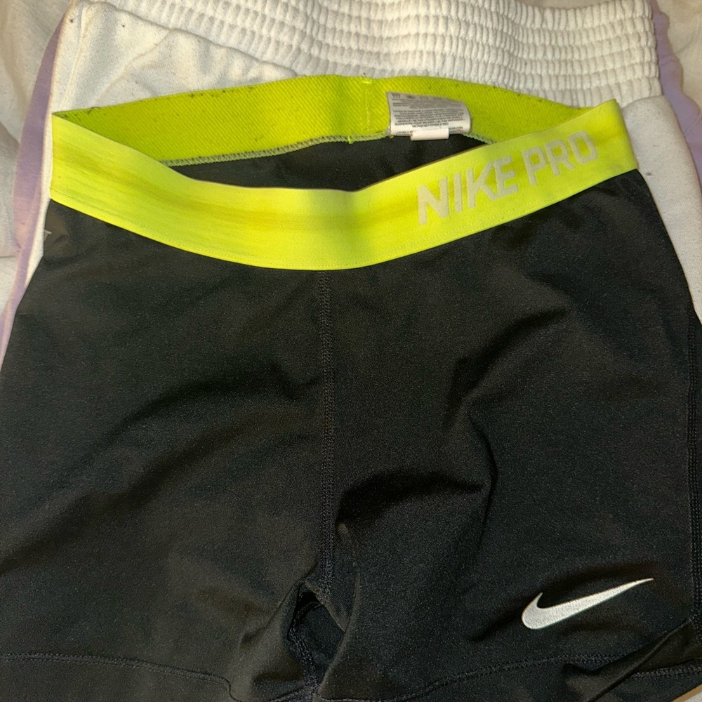 Nike Pro Black and Neon Yellow Shorts